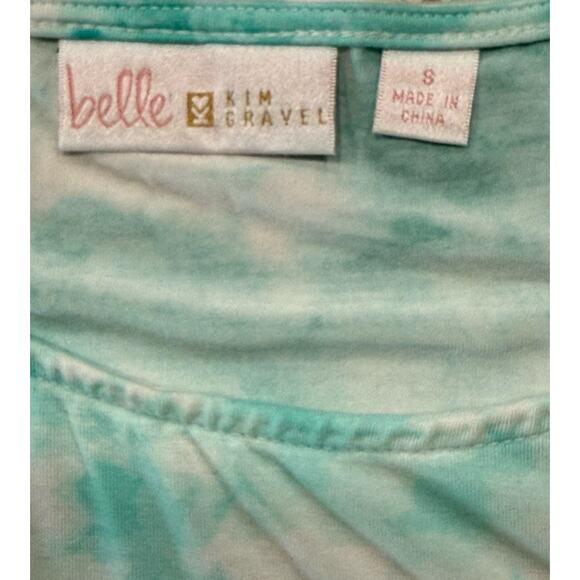 Belle by Kim Gravel QVC Sz Small Rayon Spandex Tie Dye White Green 3/4 Sleeves - Picture 4 of 6